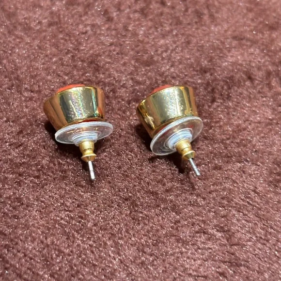 Orange/Gold Women's Solid Stud Earrings - Picture 6 of 11